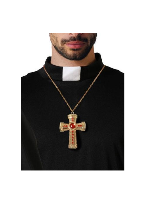 Collar Cruz Dorada y Roja - Complementos Disfraces Halloween
