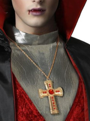 Collar Cruz Dorada y Roja - Complementos Disfraces Halloween