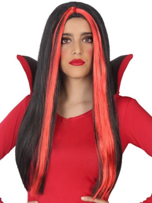 Peluca Melena Mechas Negra y Roja - Pelucas