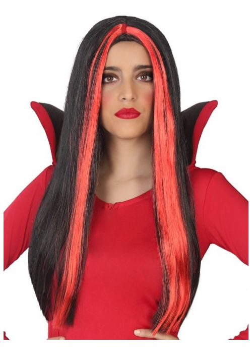 Peluca Melena Mechas Negra y Roja - Pelucas
