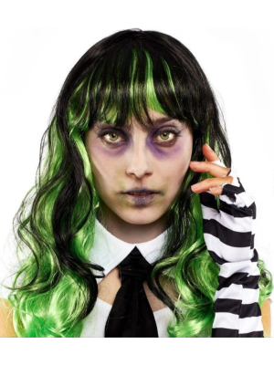 Peluca de Bitelchus Verde y Negra Mujer - Complementos Halloween Beetlejuice