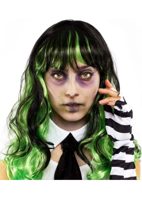 Peluca de Bitelchus Verde y Negra Mujer - Complementos Halloween Beetlejuice