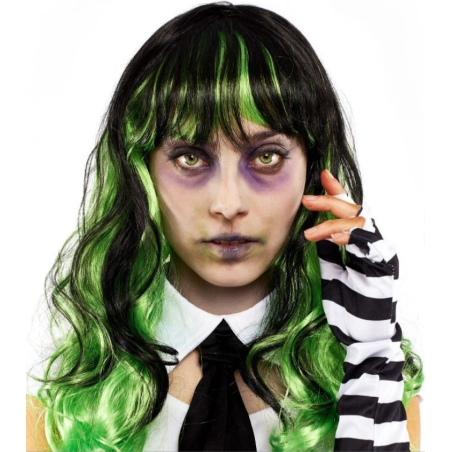 Peluca de Bitelchus Verde y Negra Mujer - Complementos Halloween Beetlejuice