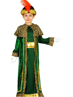 Disfraz de Rey Mago Verde Oro Infantil - Disfraces Navideños para Niños