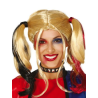 Peluca Rubia Coletas Roja y Negra
