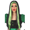 Peluca Melena Larga Negra Mechas Verdes