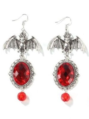 Pendientes de Murcielago Piedras Rojas - Complementos Disfraces Halloween