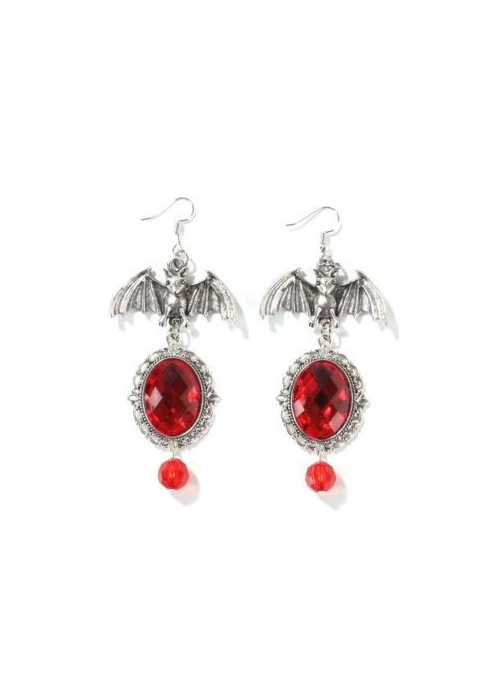 Pendientes de Murcielago Piedras Rojas - Complementos Disfraces Halloween