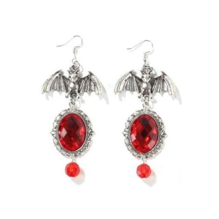 Pendientes de Murcielago Piedras Rojas - Complementos Disfraces Halloween