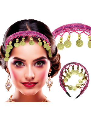Diadema de Monedas Rosa Fucsia