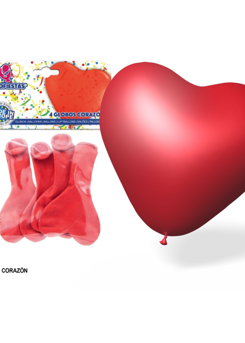 Globos Corazón Latex 4 unid - Globos de Formas Metalizados