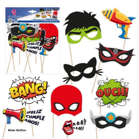 Set Photocall Comic 10 Pcs - Accesorios Cumpleaños - Photocall