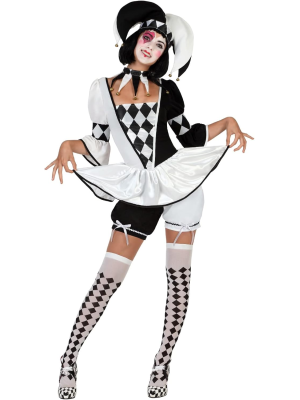 Disfraz De Arlequin Blanco Y Negro - Disfraces Halloween Mujer