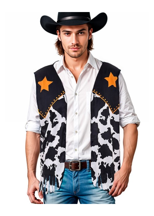 Chaleco Vaquero Vaca Negro Adulto - Complementos de Vaqueros