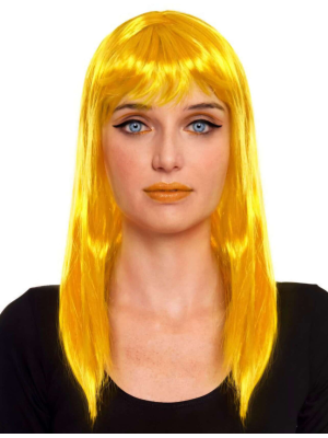 Peluca Melena Amarilla Lisa Con Flequillo - Complementos para Disfraces - Pelucas