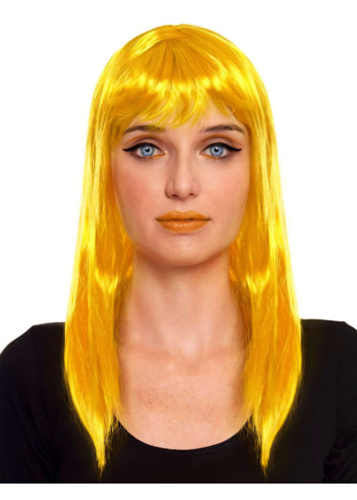 Peluca Melena Amarilla Lisa Con Flequillo - Complementos para Disfraces - Pelucas