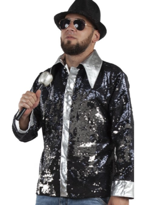 Camisa Disco Negra y plata Lentejuelas Hombre - Disfraces de Disco para Hombre