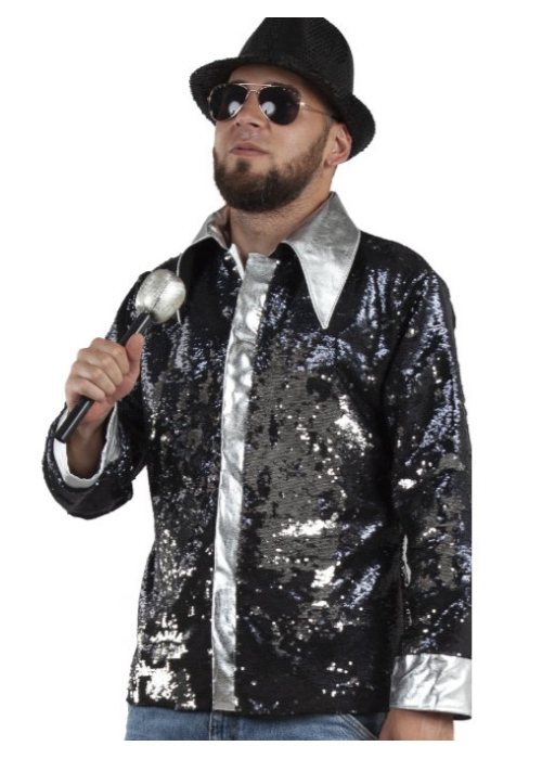 Camisa Disco Negra y plata Lentejuelas Hombre - Disfraces de Disco para Hombre
