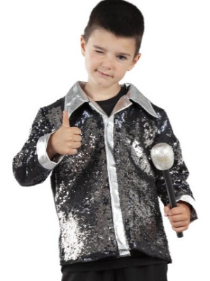 Camisa Disco Negra y plata Lentejuelas Infantil - DISFRACES