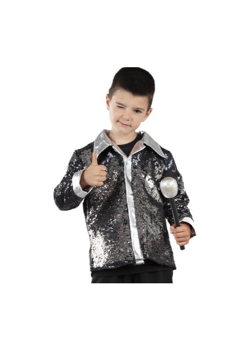 Camisa Disco Negra y plata Lentejuelas Infantil - DISFRACES