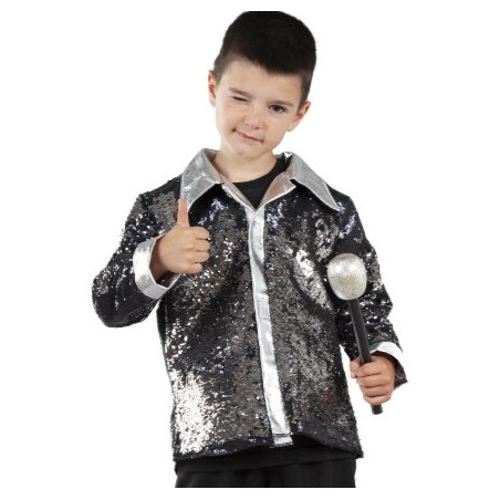 Camisa Disco Negra y plata Lentejuelas Infantil - DISFRACES