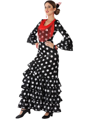 Disfraz De Sevillana Negra Con Lunar Blanco - Disfraces de Faralaes y Toreros