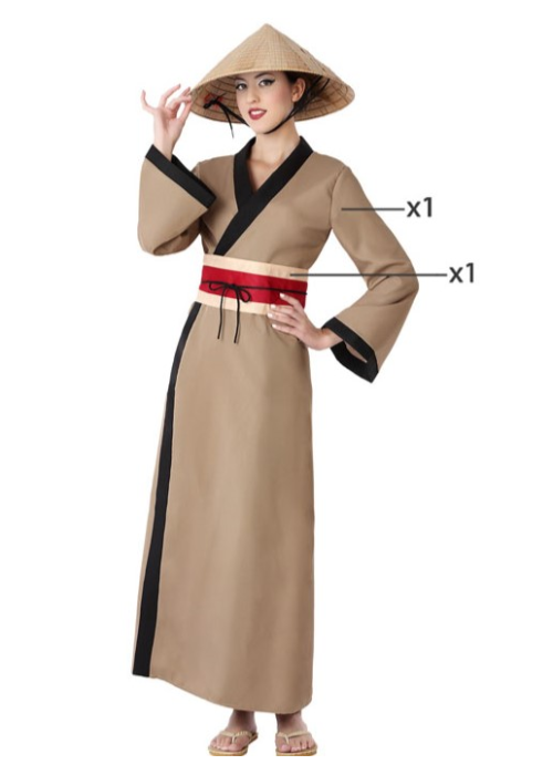 Disfraz De Japonesa Marron - Disfraces de Chinos, Orientales, Ninjas y Geishas