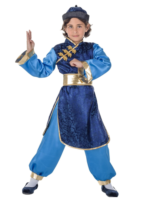 Disfraz de Chino Guerrero Azul Niño - Disfraces Orientales - Disfraces Orientales para Niño