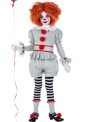 Disfraz De Payasa Asesina IT gris Infantil - Disfraces de Halloween Pennywise - Disfraces de Payaso Asesino de Cine Infantiles