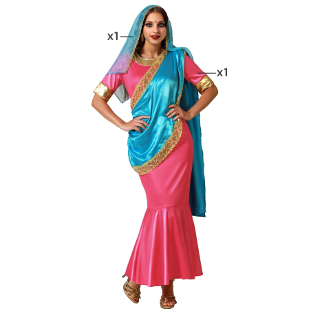 Disfraz De Hindu Rosa y Azul Mujer - Disfraces de Hindu - Disfraces de Paises para Mujer
