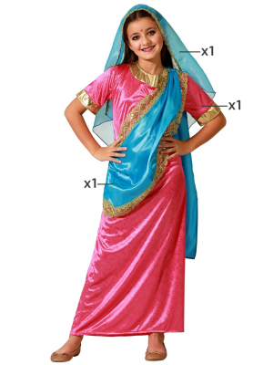 Disfraz De Hindu Rosa y Azul Niña - Disfraces de Hindu - Disfraces de Arabe para Niña