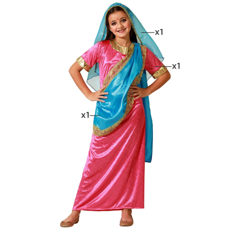 Disfraz De Hindu Rosa y Azul Niña - Disfraces de Hindu - Disfraces de Arabe para Niña