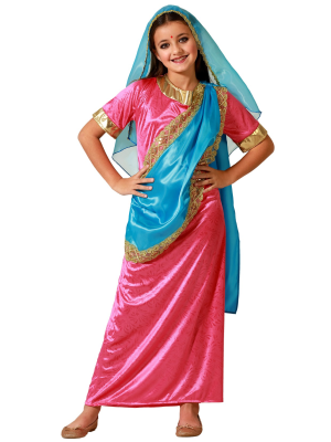 Disfraz De Hindu Rosa y Azul Niña - Disfraces de Hindu - Disfraces de Arabe para Niña