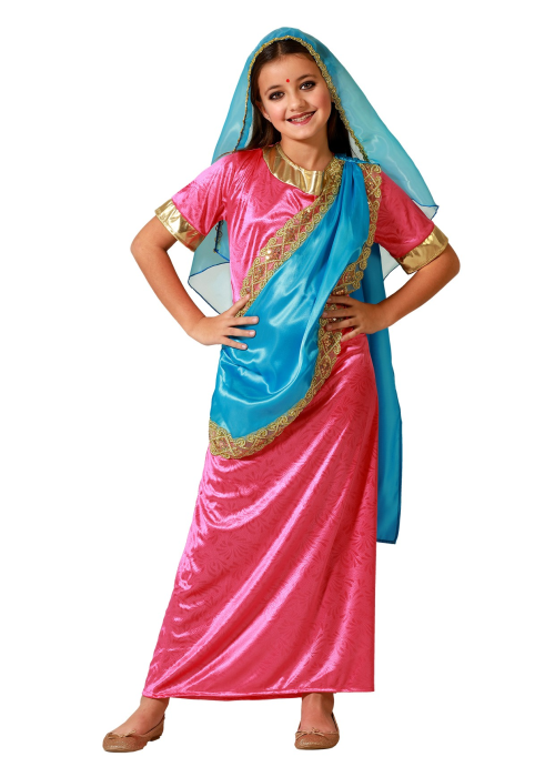 Disfraz De Hindu Rosa y Azul Niña - Disfraces de Hindu - Disfraces de Arabe para Niña