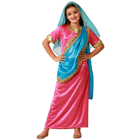 Disfraz De Hindu Rosa y Azul Niña - Disfraces de Hindu - Disfraces de Arabe para Niña