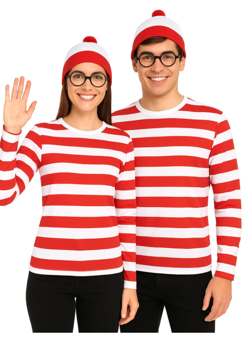 Camiseta De Rayas Roja Y Blanca hombre y mujer - Disfraces de Wally