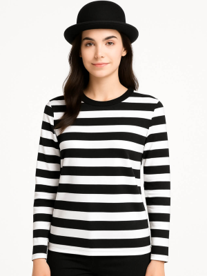 Camiseta De Rayas Negra Y Blanca Adulto - Disfraces Ladron y mimo