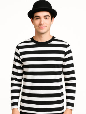 Camiseta De Rayas Negra Y Blanca Adulto - Disfraces mimo hombre