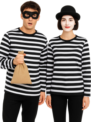 Camiseta De Rayas Negra Y Blanca Adulto - Disfraces Ladron y mimo