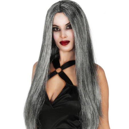 Peluca Melena Gris Larga - Complementos Disfraces Halloween