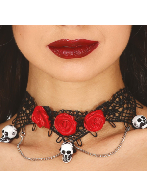 Gargantilla Con Calaveras Y Rosas