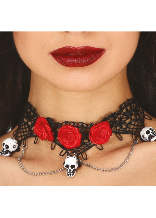 Gargantilla Con Calaveras Y Rosas