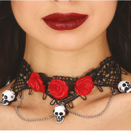 Gargantilla Con Calaveras Y Rosas - Collareres Disfraces Halloween