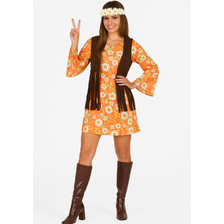 Disfraz De Hippie Naranja Mujer - Disfraces años 60 y 70 (Hippies)
