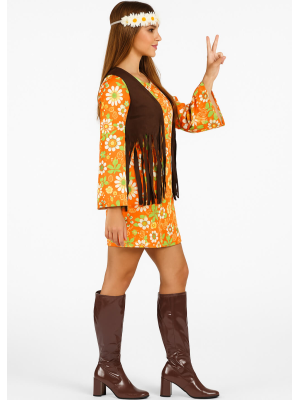 Disfraz De Hippie Naranja Mujer - Disfraces años 60 y 70 (Hippies)