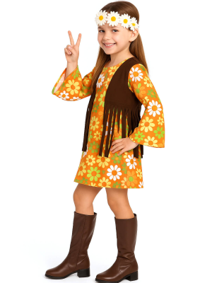 Disfraz De Hippie Naranja Niña - Disfraces años 60-70 Hippies