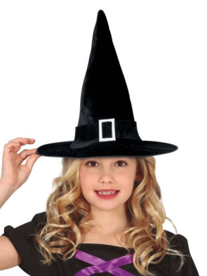 Sombrero Bruja Terciopelo Negro Infantil - Complementos Halloween (Brujas y Hachiceros) - Gorros y Diadmas de Halloween