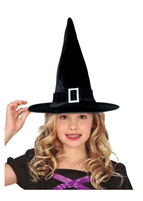 Sombrero Bruja Terciopelo Negro Infantil - Complementos Halloween (Brujas y Hachiceros) - Gorros y Diadmas de Halloween