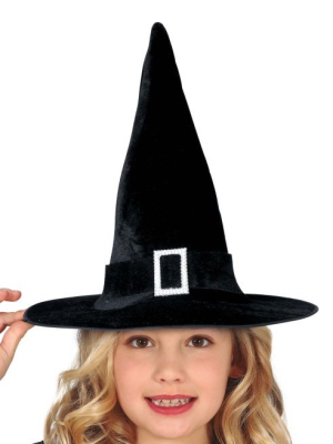 Sombrero Bruja Terciopelo Negro Infantil - Complementos Halloween (Brujas y Hachiceros) - Gorros y Diadmas de Halloween