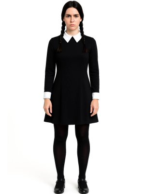 Disfraz de Miércoles con Peluca para Mujer - Disfraces de la Familia Addams